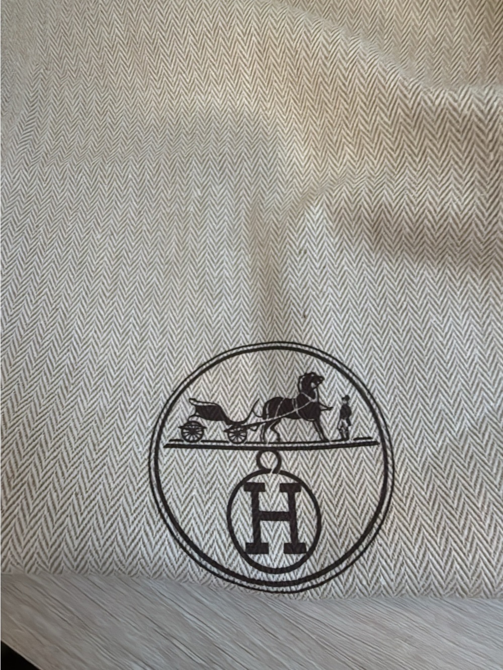 Hermès Authentic Herringbone Dust Bag Beige Ecru Horse Carriage H Logo Drawstrin